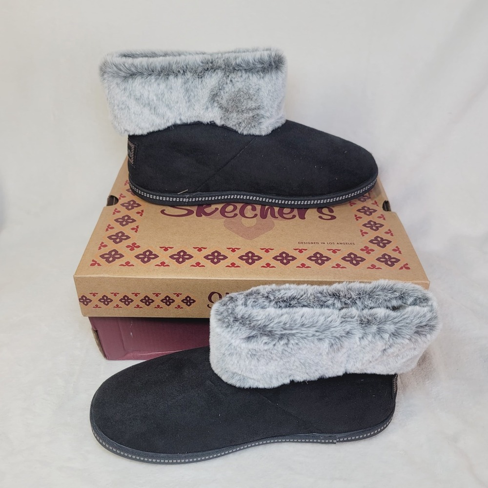 Skechers Cozy Campfire Fur Meant To Be Slippers Boots Size 9.5 Rubber Soles NIB‎